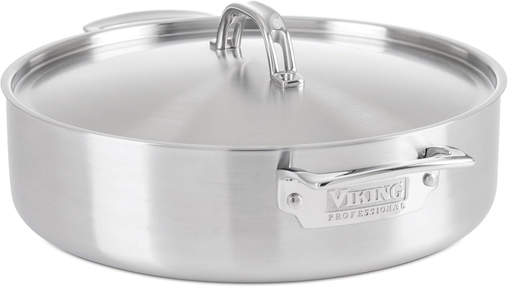 Viking 5-Ply Stainless Steel Casserole Pot with Lid, 6.4 Quart Cookware, Dishwasher and Oven Safe, Induction Ready, Satin Finish