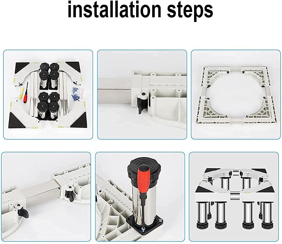 Multi-Functional Adjustable Base with 8/12 Strong Feet Washing Machine Universal High Rack Length/Width 42-66cm Tumble Dryers Base Stand Refrigerator Holder Bracket - 400kg (1