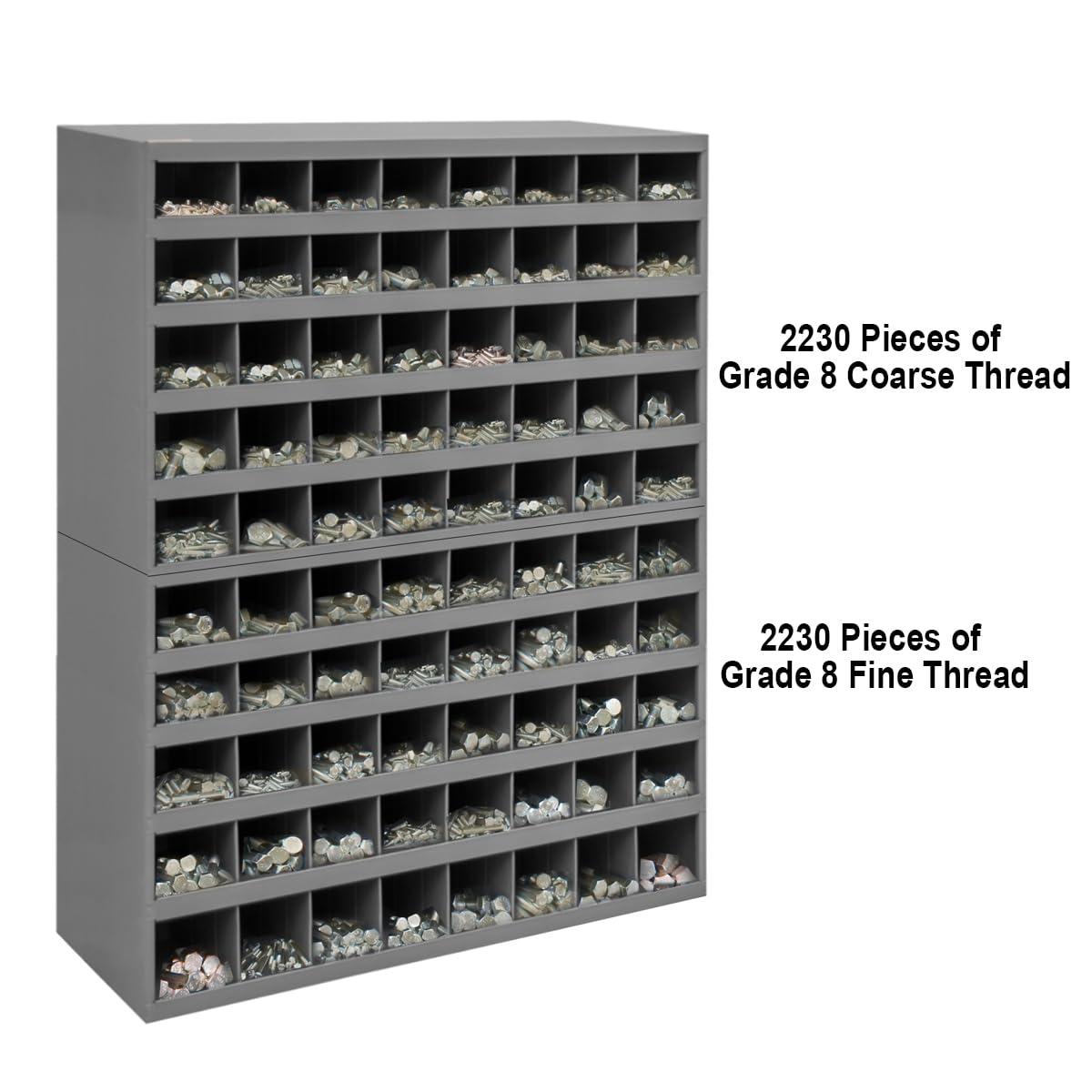 Titan Industrial Supply- Combo Grade 8 Coarse & Grade 8 Fine Thread Bolt Kit Assortment- 4460 pcs with Hex Cap Screws, Hex Nuts, Nylon Locknuts, Washers, & Two Durham 40 Hole Metal Bin