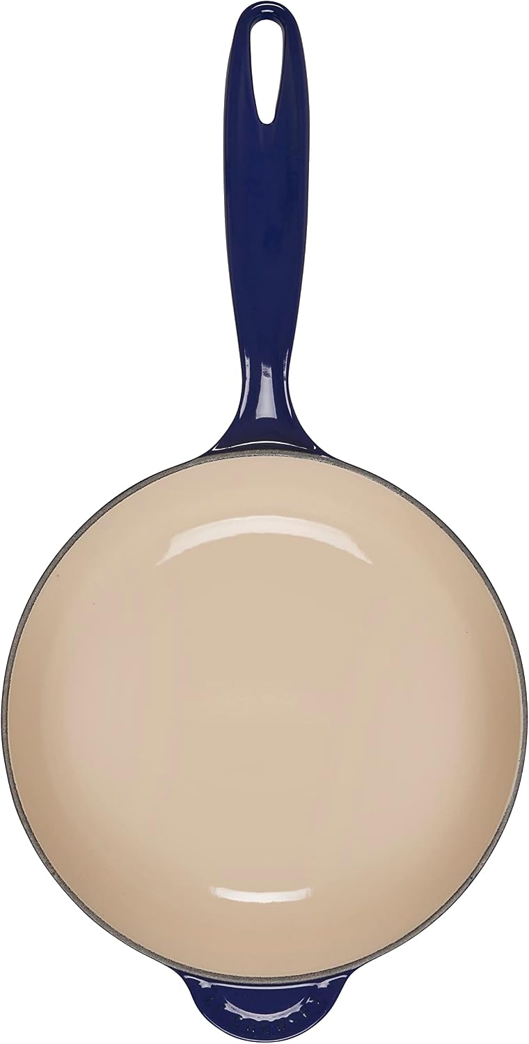 Le Creuset Olive Branch Collection Enameled Cast Iron Saucier, 2.25 qt., Indigo with Embossed Lid