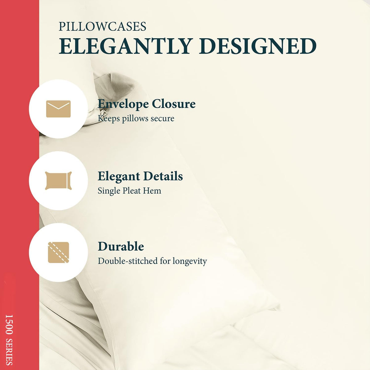 100% Egyptian Cotton Sheets Queen Size Bed Set - Luxury 1500 Series Prestige Collection Queen Sheet Set (4 PC, Ivory), 17' Deep Pocket, Silky Soft, Cooling, Sateen Weave Bedding