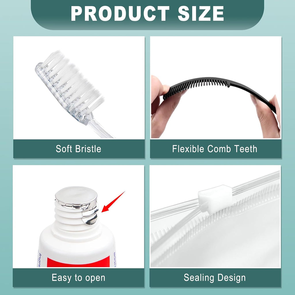 100 Sets Personal Hygiene Kit Bulk, Disposable Toothbrushes with Toothpaste Floss Comb Soap Cover Shampoo Body Wash and Vanity Kit, Toiletry Kits Homeless Supplies Bulk for Women,Men,Travel,Homeless