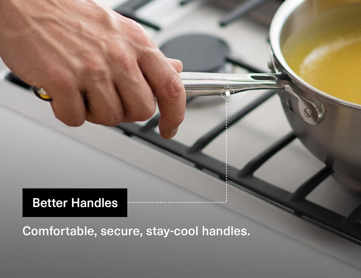 Misen 5-Ply Stainless Steel Saucier with Lid– Induction-Compatible Pan with Curved Sides for Smooth Stirring - Oven Safe to 800F – Even Heat Distribution & Ergonomic Handle - 2 QT