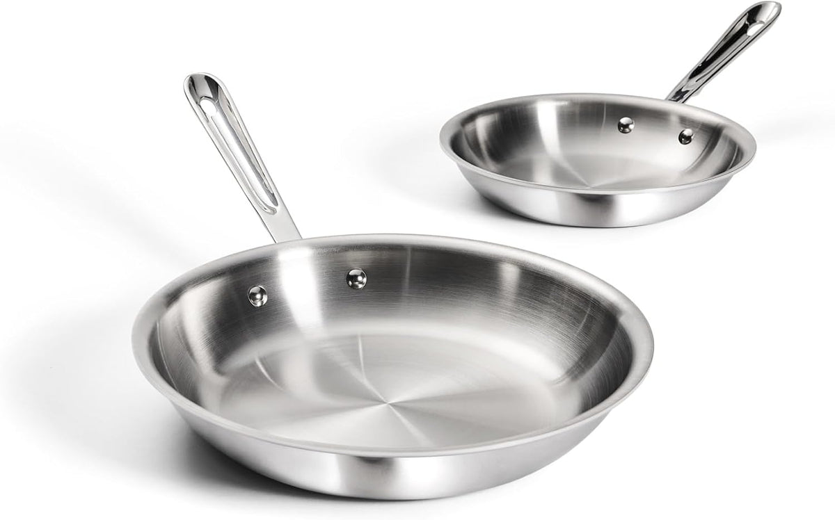 All-Clad D3® Stainless Steel 8 and 10 inch Frying Pans Set - Made in the USA- The Original Bonded Professional Cookware- Oven Safe & Induction Compatible