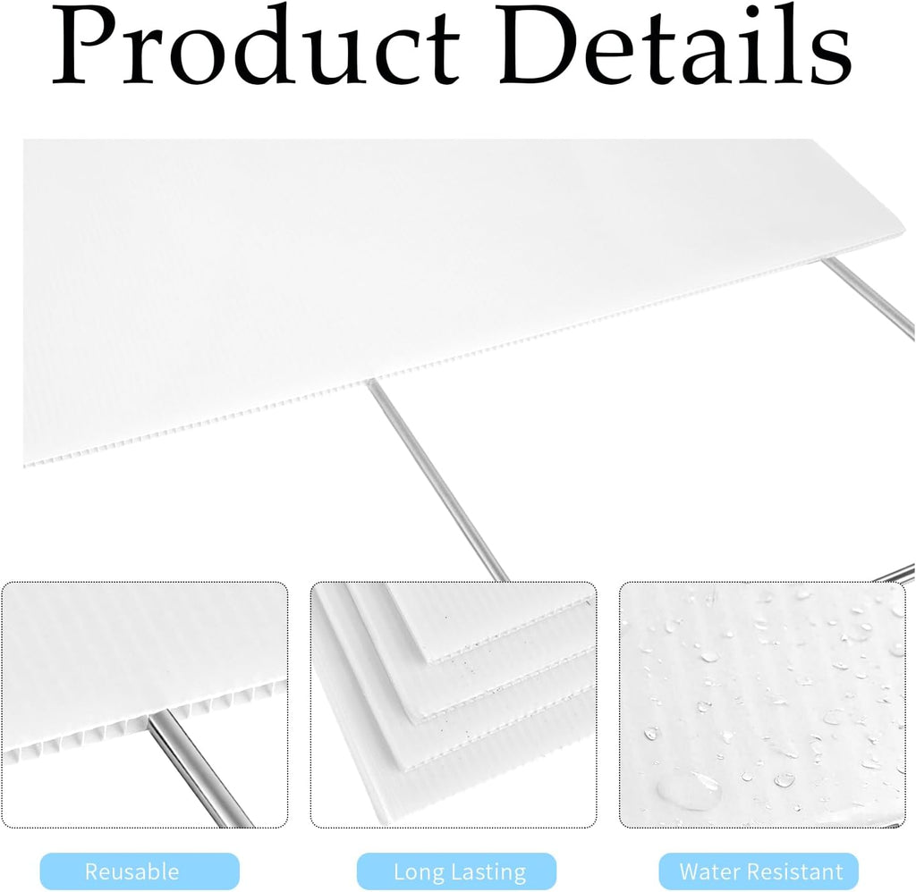 52 Pcs 18 x 24 Inches Large Blank Yard Signs White Corrugated Plastic Kit with 52 Metal H Stakes 10 x 16 Inches and 52 Lawn Signs for Garage Rent Business Campaign