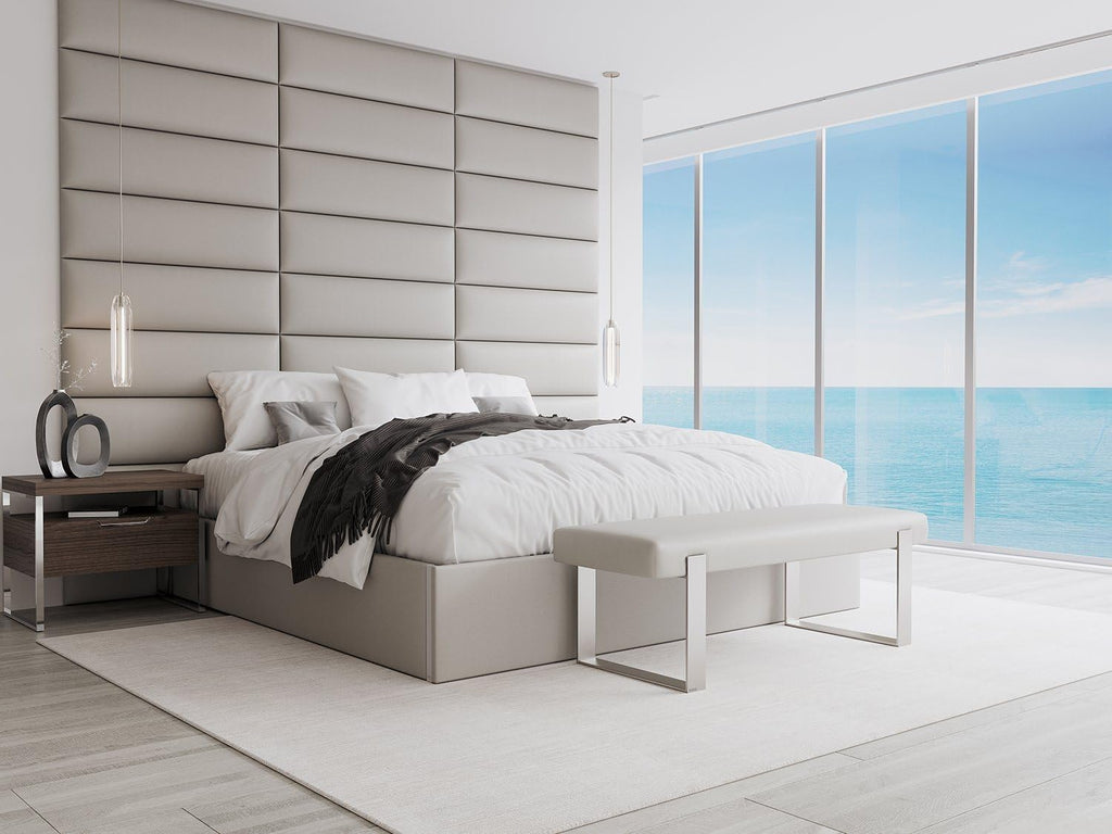 VANT Upholstered Bed Bench - Zigrino Mineral - Burnished Brass - Contemporary Modern, Bedroom Bench Seat, Hallway, or Entryway