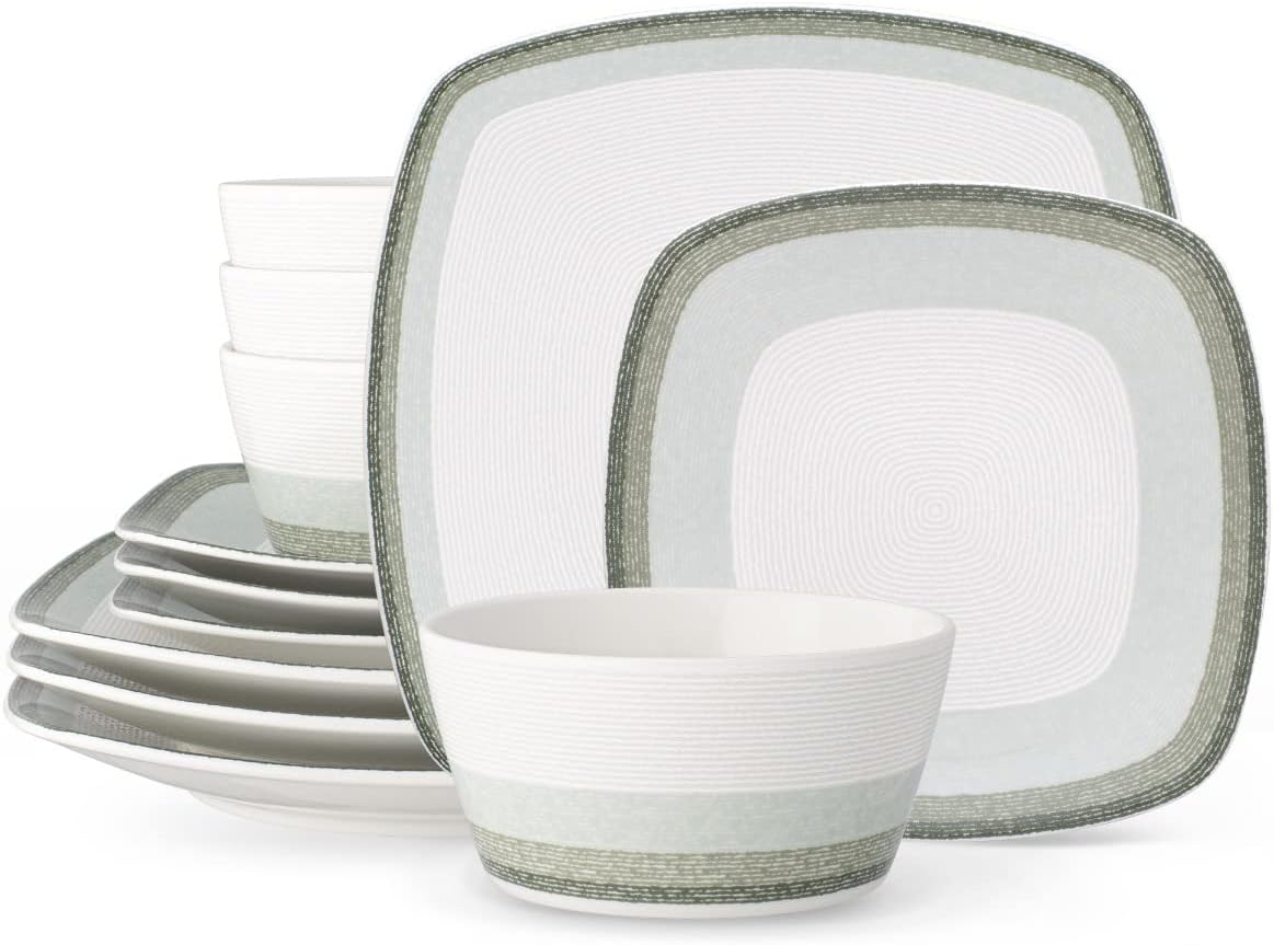 Noritake Colorscapes Layers Sage 12-Piece Square Dinnerware Set, Service for 4