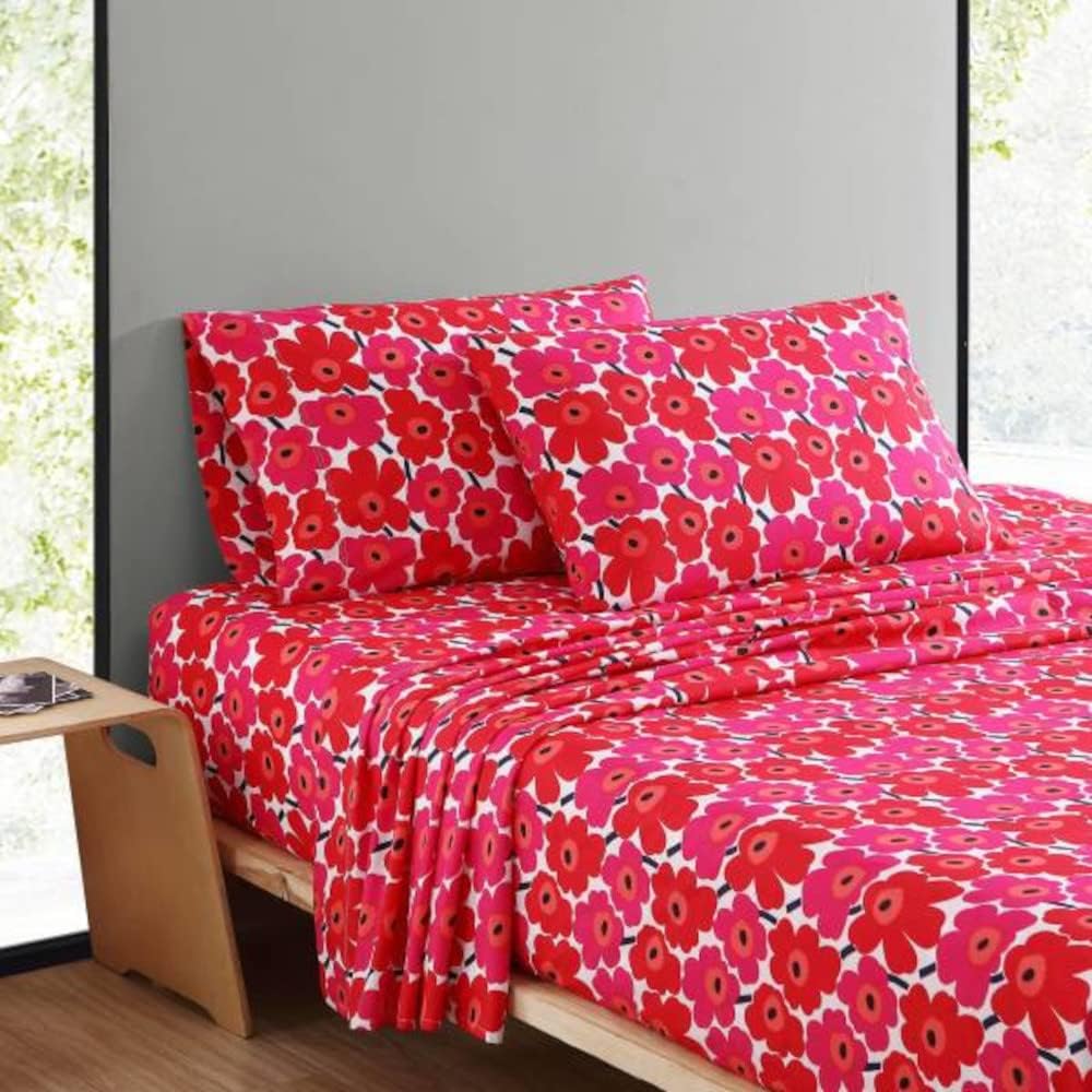Marimekko - King Sheets, Cotton Percale Bedding Set, Crisp & Cool Home Decor (Unikko, King)