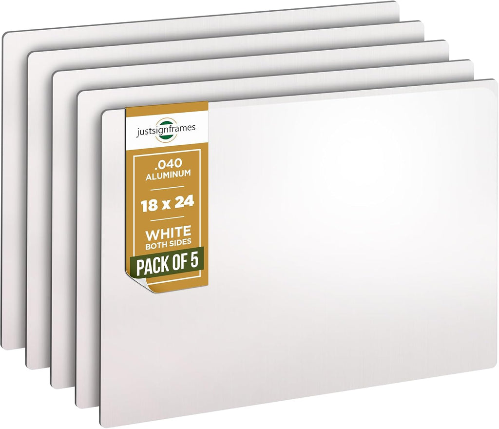 Blank Metal Sign (Pack of 5), Made of Aluminum Sheet Metal Plate to Create Custom Signs Outdoor Metal or Street Signs Customized For Your Own Personalized Banner, 18 x 24 x .040, White