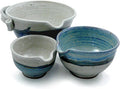 American Made Stoneware Pottery Batter Bowls, 3-Piece Nesting Set, French Blue Glaze