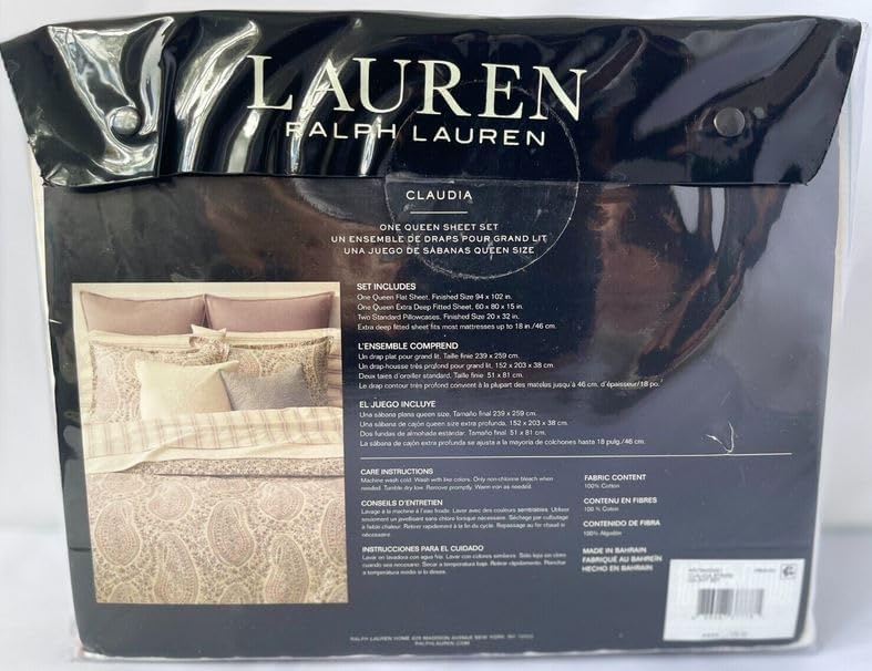 Lauren Ralph Lauren Claudia Stripe 4 pc Queen Sheet Set Multi Pink Stripe on Cream