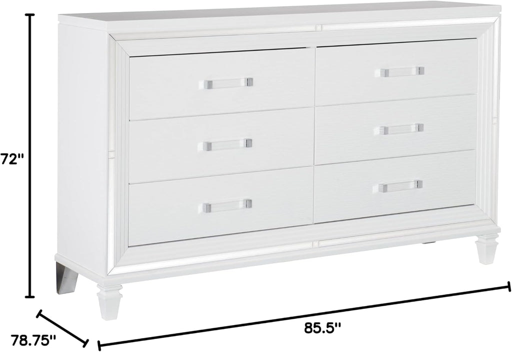 3pc LED Light Bedroom Set King Size Platform Bed Upholstered Headboard White Finish Wooden Furniture