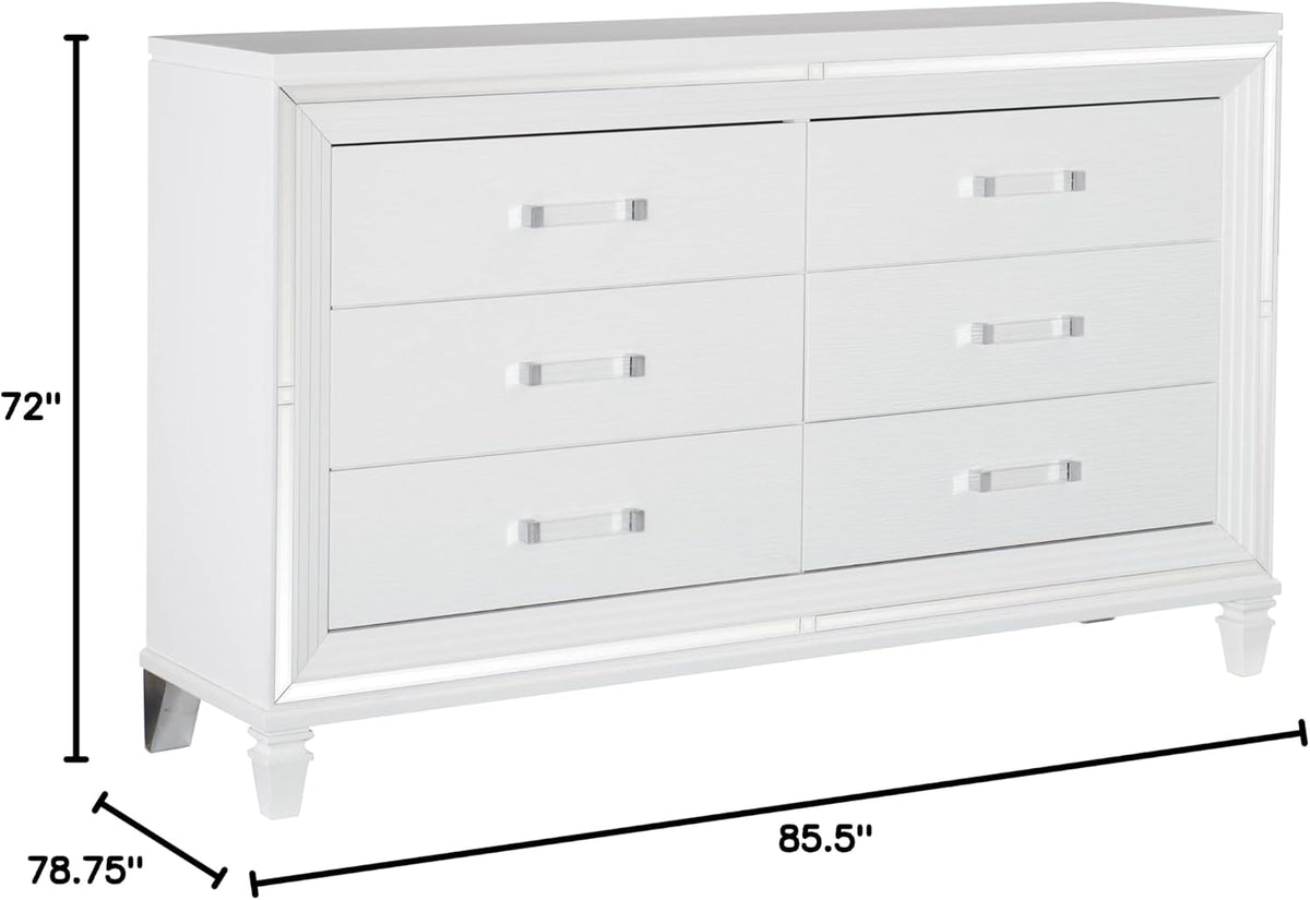 3pc LED Light Bedroom Set King Size Platform Bed Upholstered Headboard White Finish Wooden Furniture