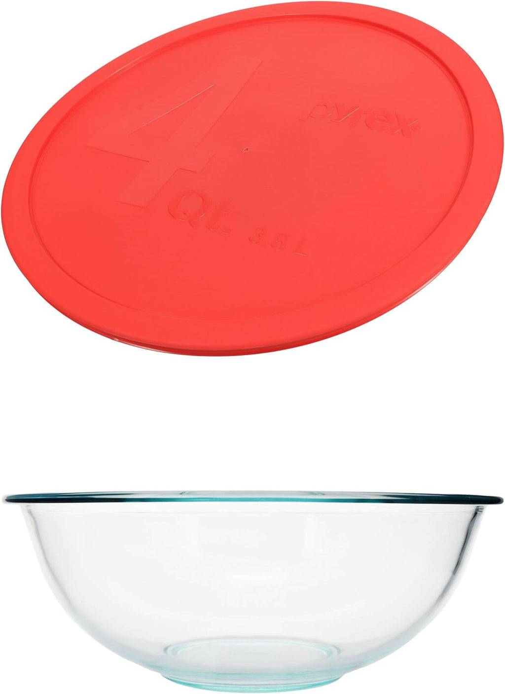 Pyrex (4 326 4qt Tempered Glass Mixing Bowls with (4) 326-PC 4qt Red Plastic Lids - Made in USA