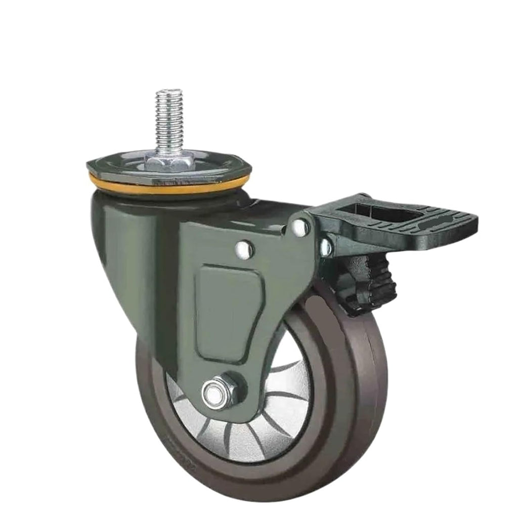 5 Inch Universal Rubber Caster with Brake - Silent Swivel Wheel for Smooth Damping & Easy Mobility(Brake Wheel)