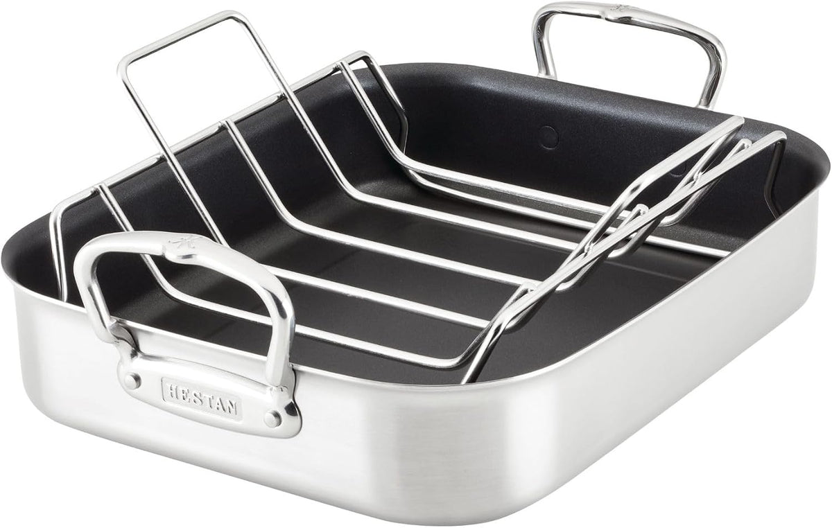 Hestan Provisions – 14.5' Classic Clad Nonstick Roasting Pan with Stainless Steel Rack