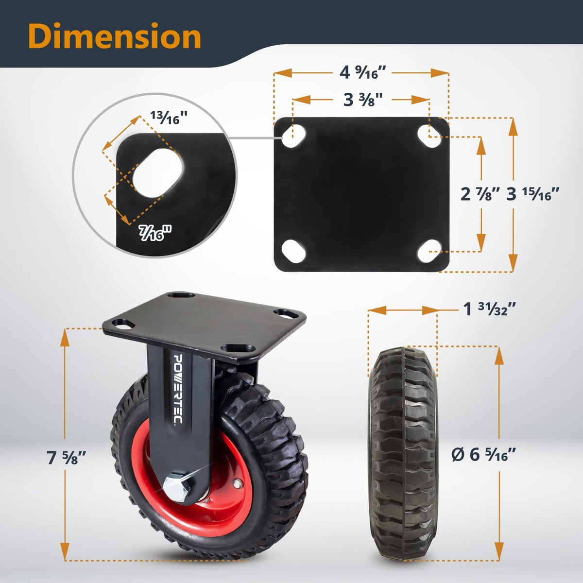 POWERTEC 6 Inch Caster Wheels Set of 8 (4 Swivel & 4 Fixed), Heavy Duty Rubber Casters Knobby Tread for Workbench, Dolly, Cart, Trolley, Wagon, Toolbox and Chicken Coop, Large Castor Wheels (17054-P2)