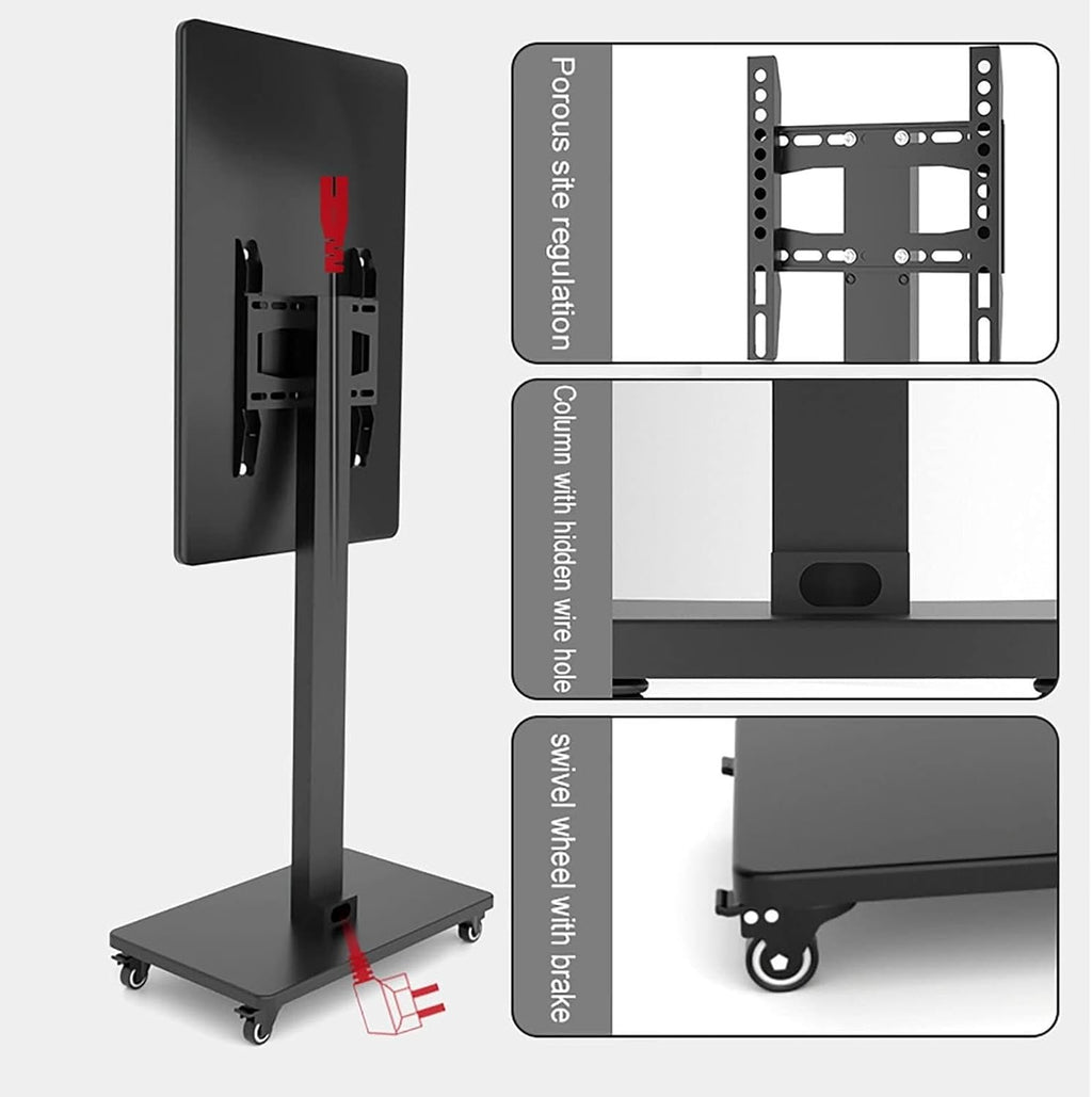 Mobile Tv Cart with Wheels - Adjustable Rolling Stand for 32-65 Inch Flat Screen Tvs Sturdy Tv Mount for Horizontal & Vertical Screens Easy Mobility and Stability