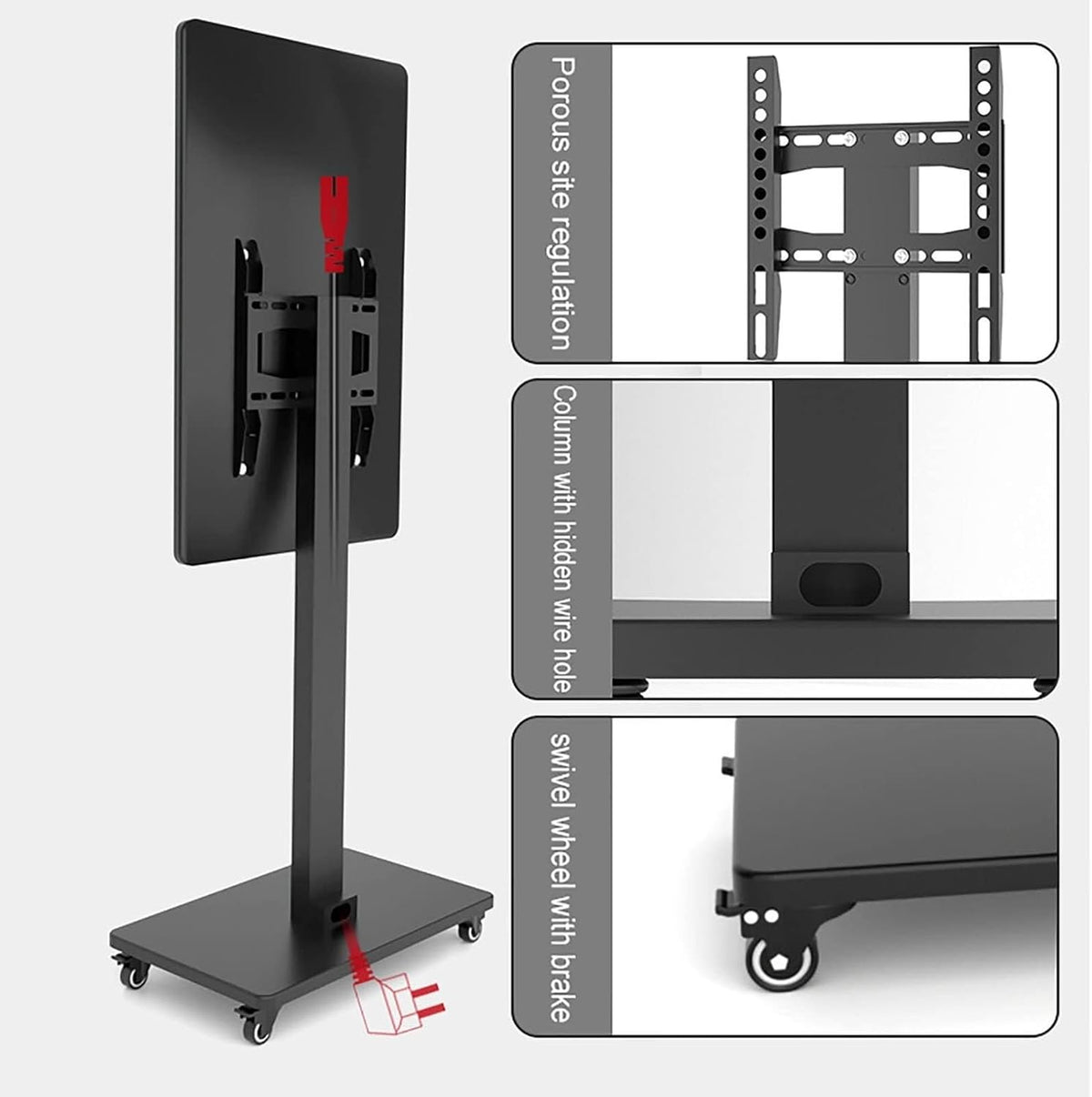 Mobile Tv Cart with Wheels - Adjustable Rolling Stand for 32-65 Inch Flat Screen Tvs Sturdy Tv Mount for Horizontal & Vertical Screens Easy Mobility and Stability