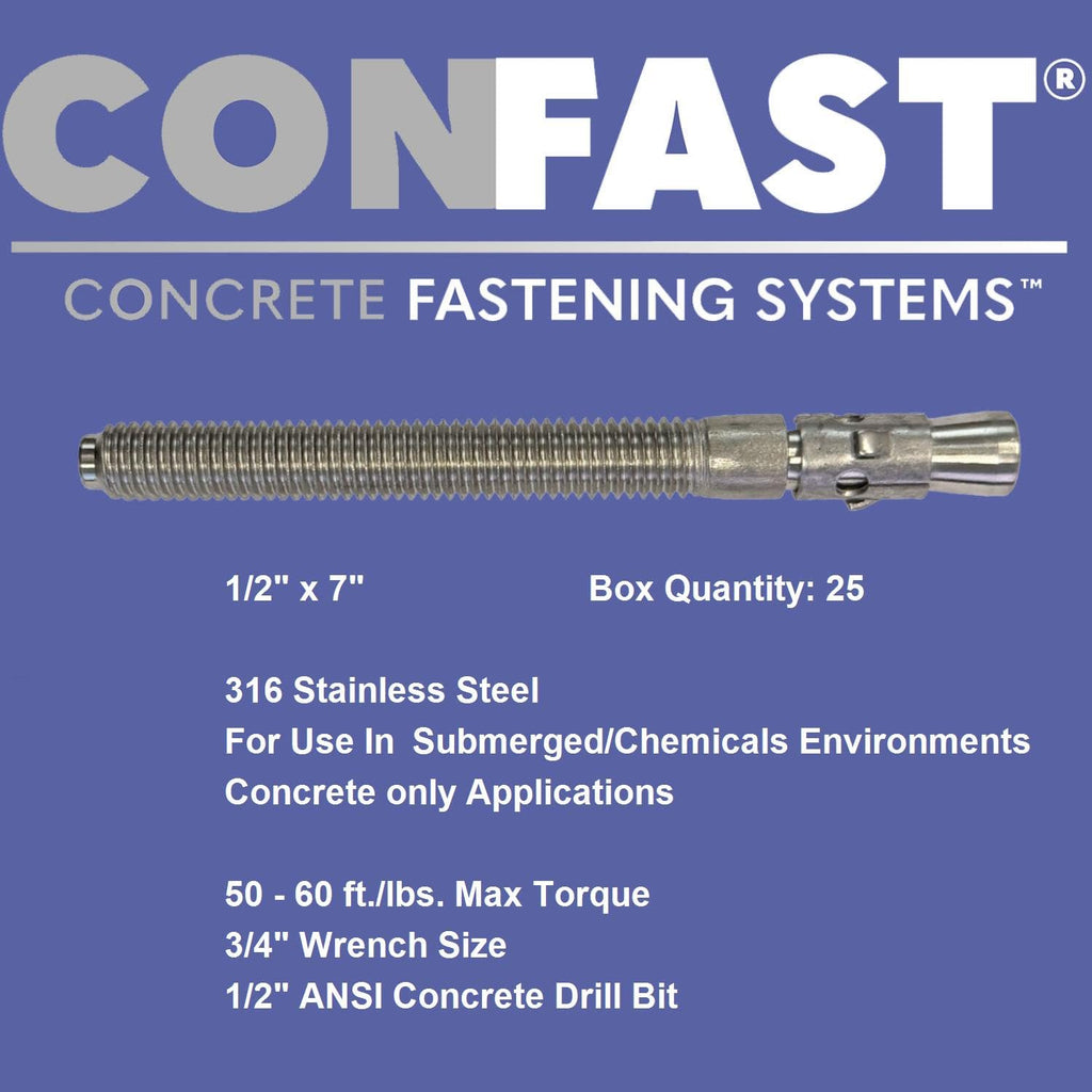 CONFAST 1/2' x 7' 316 Stainless Steel Wedge Anchor (25 per Box)