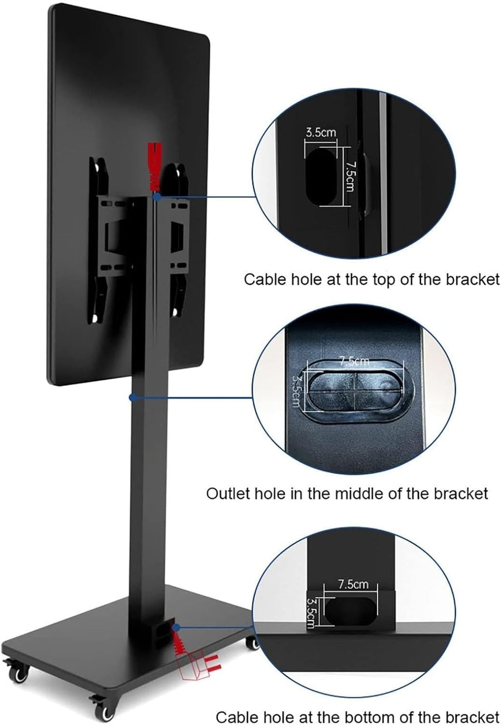 Mobile Tv Cart with Wheels - Adjustable Rolling Stand for 32-65 Inch Flat Screen Tvs Sturdy Tv Mount for Horizontal & Vertical Screens Easy Mobility and Stability