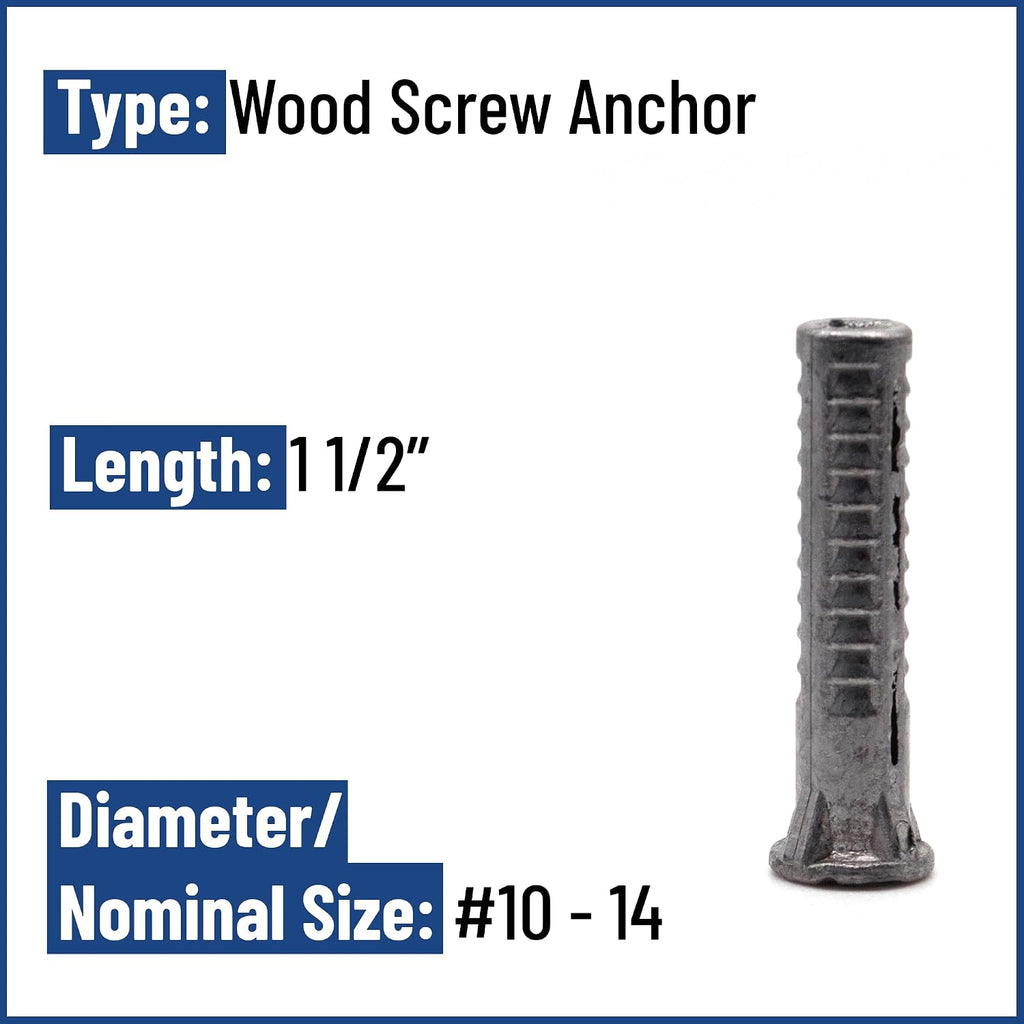 ASMC Industrial #10-14 x 1 1/2' Wood Screw Anchor - Heavy Duty Wall Anchors for Wood, Drywall, Concrete, Bricks, & Masonry, Self Drilling Anchor Screws, Mounting Screws, Metal Lead Alloy - Pack of 500
