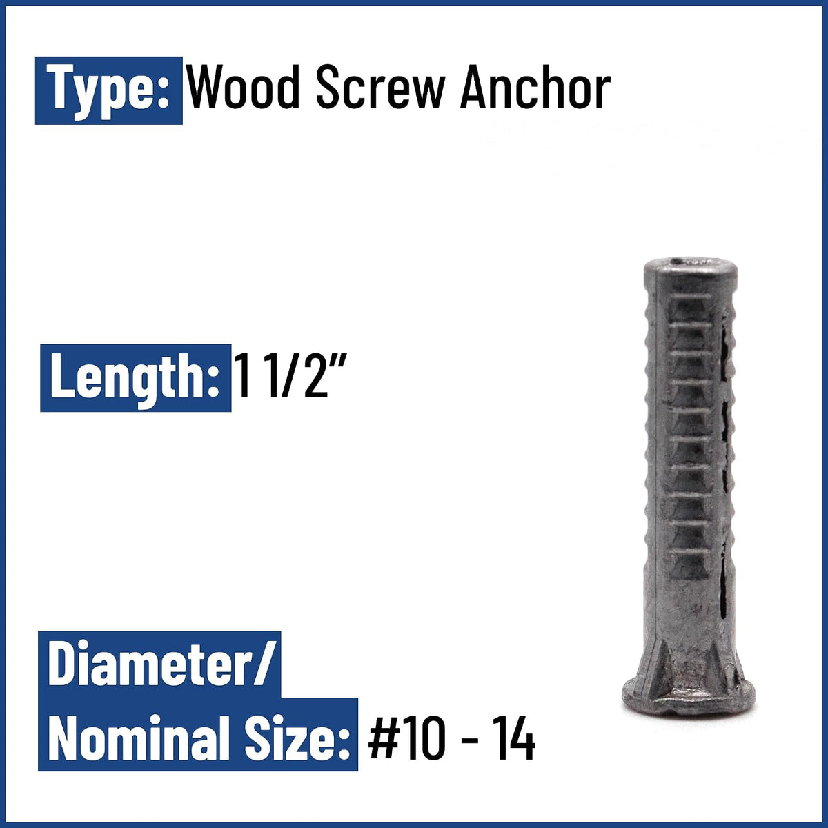 ASMC Industrial #10-14 x 1 1/2' Wood Screw Anchor - Heavy Duty Wall Anchors for Wood, Drywall, Concrete, Bricks & Masonry, Self Drilling Anchor Screws, Mounting Screws, Metal Lead Alloy - Pack of 1000