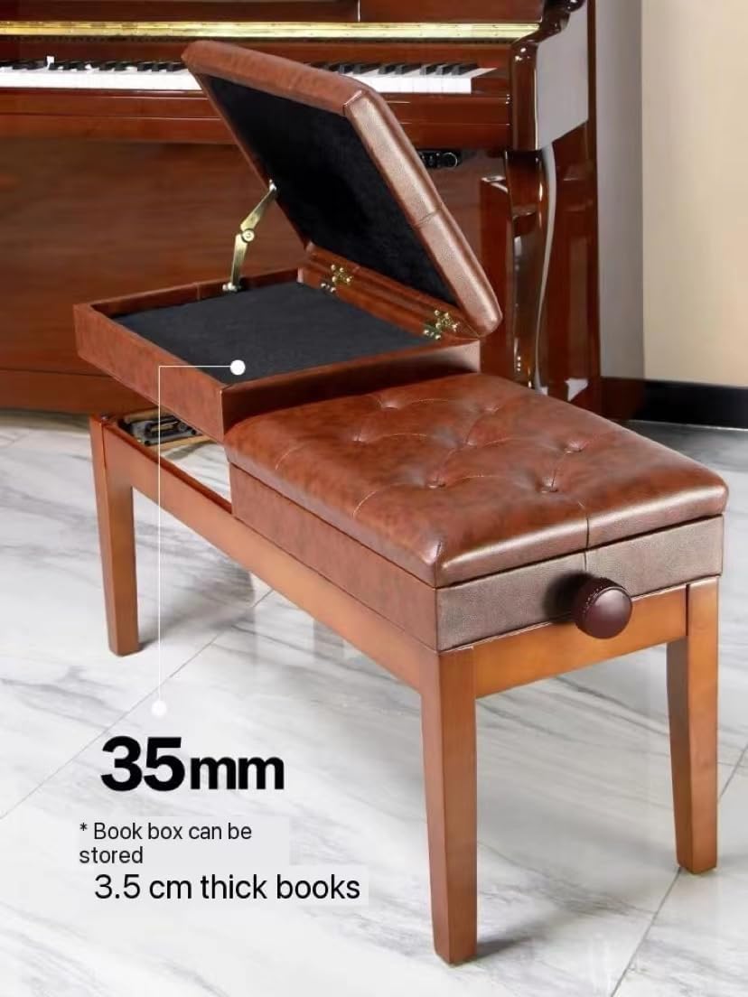 Piano Stool Double Piano Stool with Storage Adjustable Height Keyboard Bench Vanity Stool Pu Leather Adjustable 55-65cm (Brown)