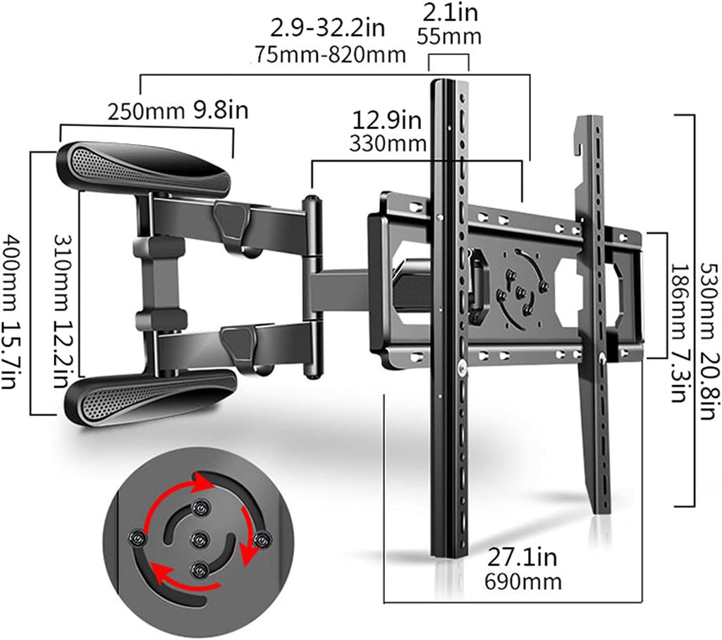 Universal TV Stand TV Stand Base 40'-80' Wall-Mounted TV Bracket Steel 180°Rotating Fixed Wall TV Bracket Expansion Tilt TV Mount with 9.8×15.7 Inch Wall Panel, Holds Up to 110lbs