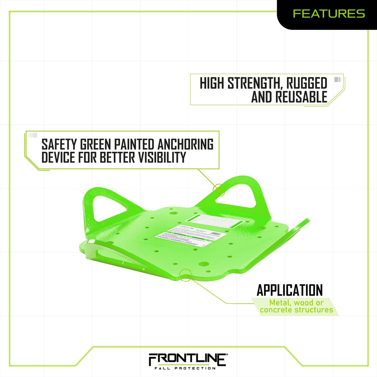 Frontline RO4W Multifunction 4-Way Anchor | Strength Rating: 5,000 lbs | OSHA & ANSI Compliant Roof Anchor Plate | Metal, Wood or Concrete Application
