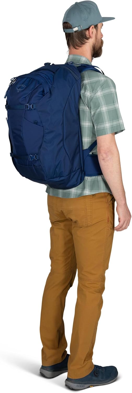 Osprey Farpoint 40L Men's Travel Backpack - Carry On Bag with Laptop Sleeve and Toiletry Pocket, Cascade Blue/Torrent Blue