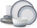 Noritake Colorscapes Layers Ash 12-Piece Coupe Dinnerware Set, Service for 4