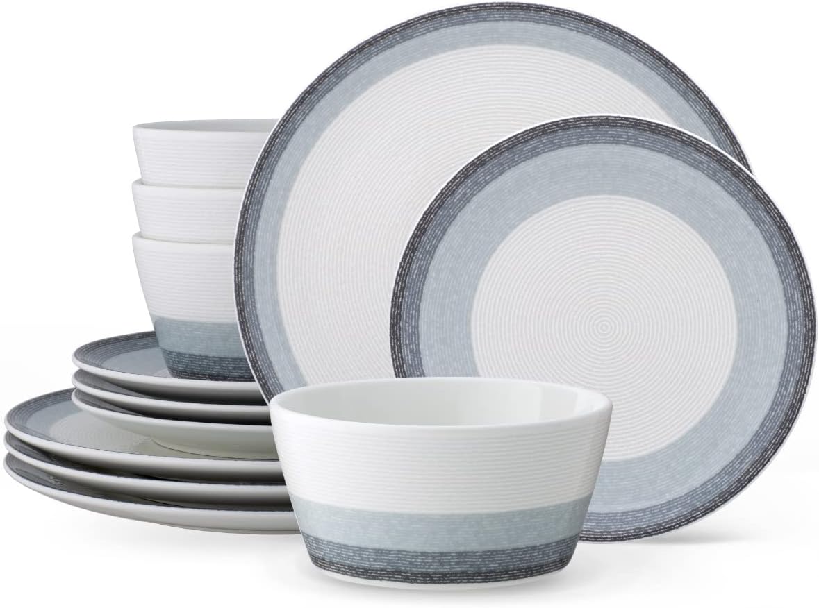 Noritake Colorscapes Layers Ash 12-Piece Coupe Dinnerware Set, Service for 4