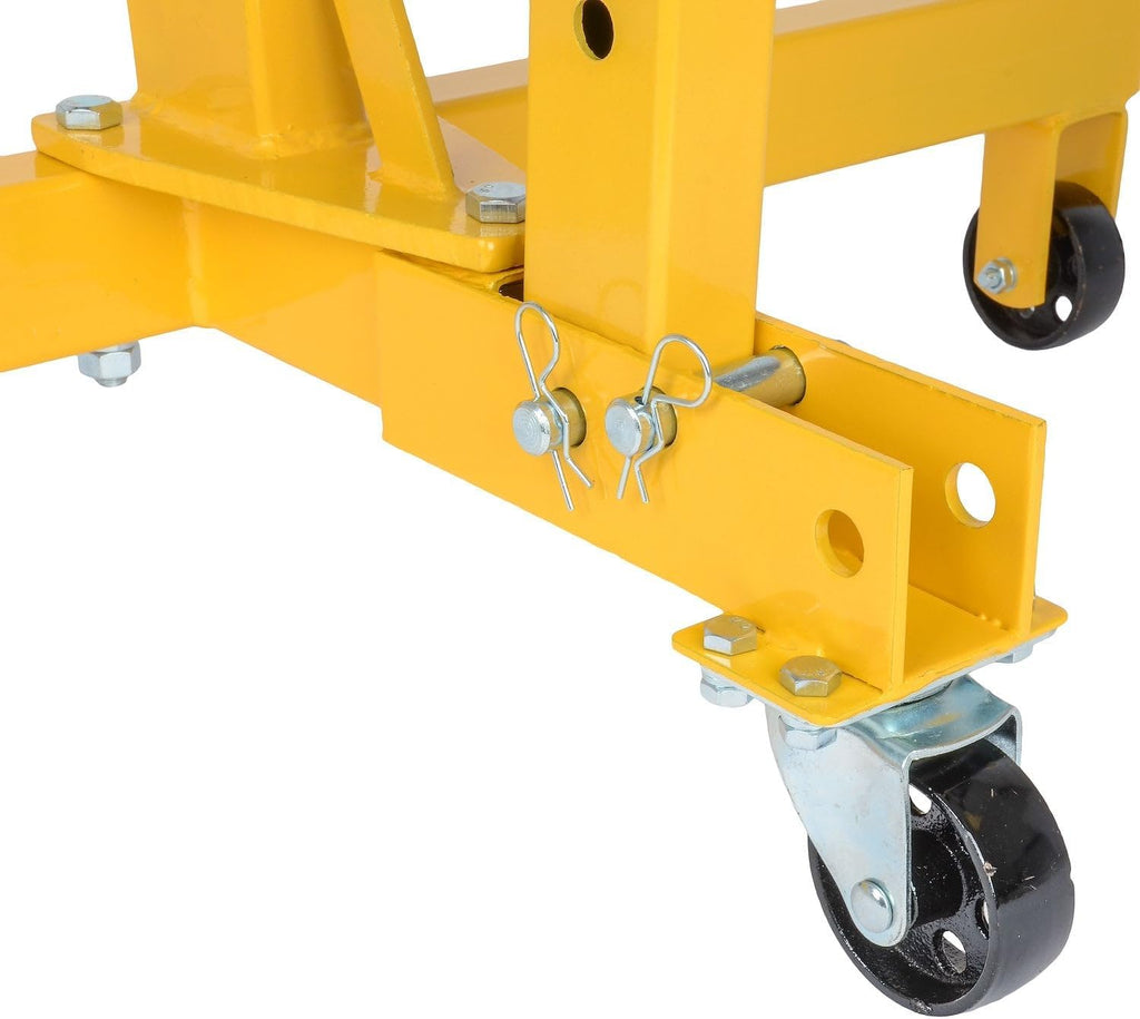 JEGS Folding Engine Stand | Yellow Finish | 1250 LBS Capacity | 360 Degree Adjustable Mounting Head | 5 Ball-Bearing Swivel Caster Wheels | Heavy-Duty Square Steel Frame