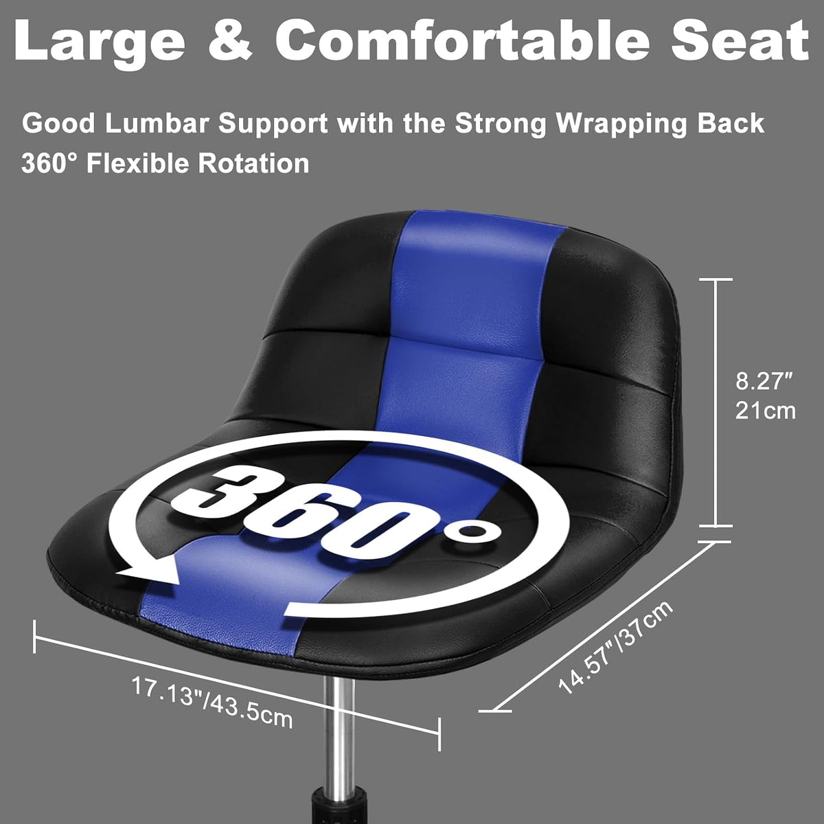 Rolling Stool with Wheels, Adjustable Shop Stool Mechanic Chair Seat Garage Shop Roller Work Chair Mobile Rolling Seat with Tool Tray, 2 Cup Holders, 4' Casters, 350 LBS, Heavy-Duty, Blue
