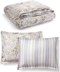 Lauren Ralph Lauren Estella Paisley Tan Gold Purple Navy Blue King 3 pc Comforter Set Shams