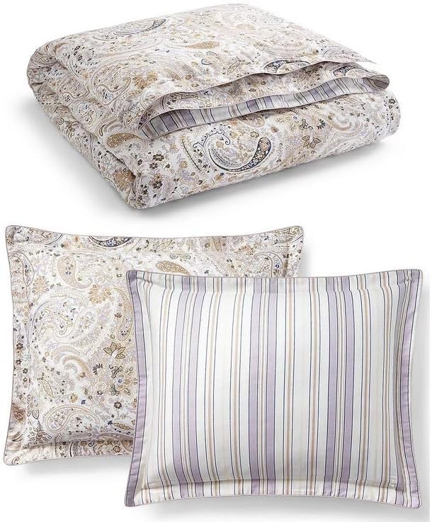 Lauren Ralph Lauren Estella Paisley Tan Gold Purple Navy Blue King 3 pc Comforter Set Shams
