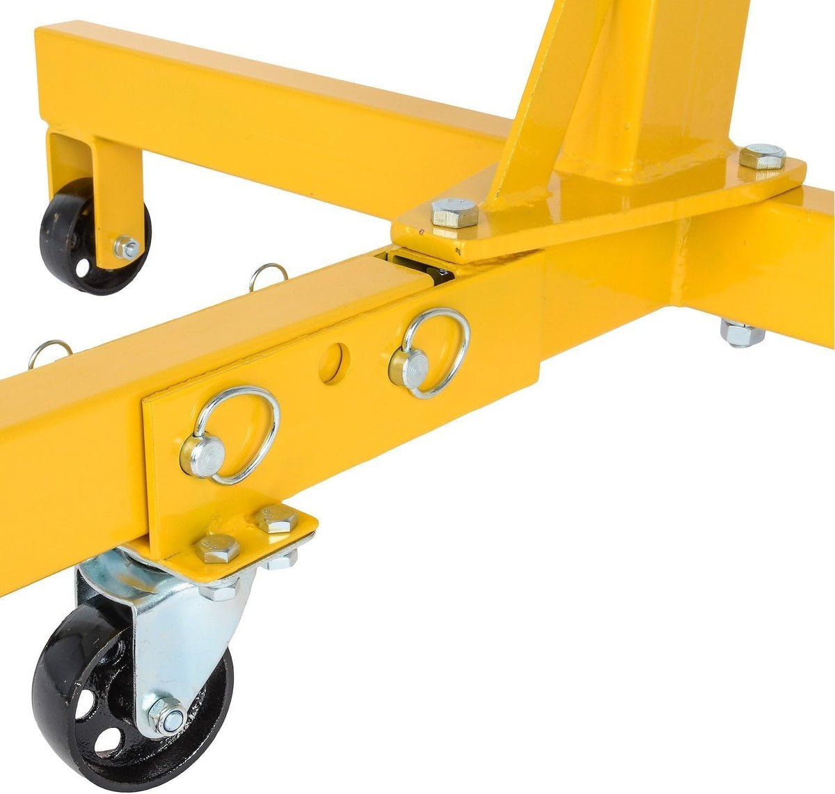 JEGS Folding Engine Stand | Yellow Finish | 1250 LBS Capacity | 360 Degree Adjustable Mounting Head | 5 Ball-Bearing Swivel Caster Wheels | Heavy-Duty Square Steel Frame