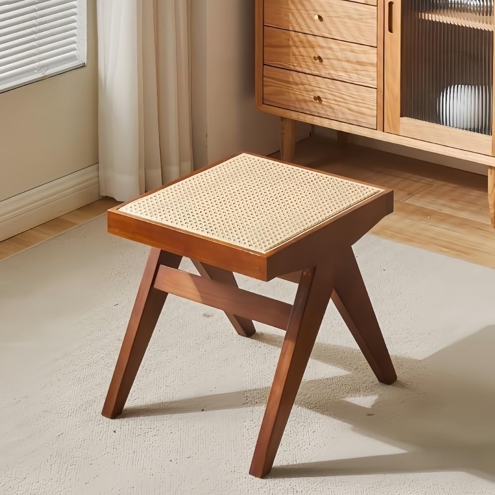 Stool with Rattan Entryway Shoe Bench Vanity Stools Dressing Stool Small Sitting for Living Room Lightweight(Brown)