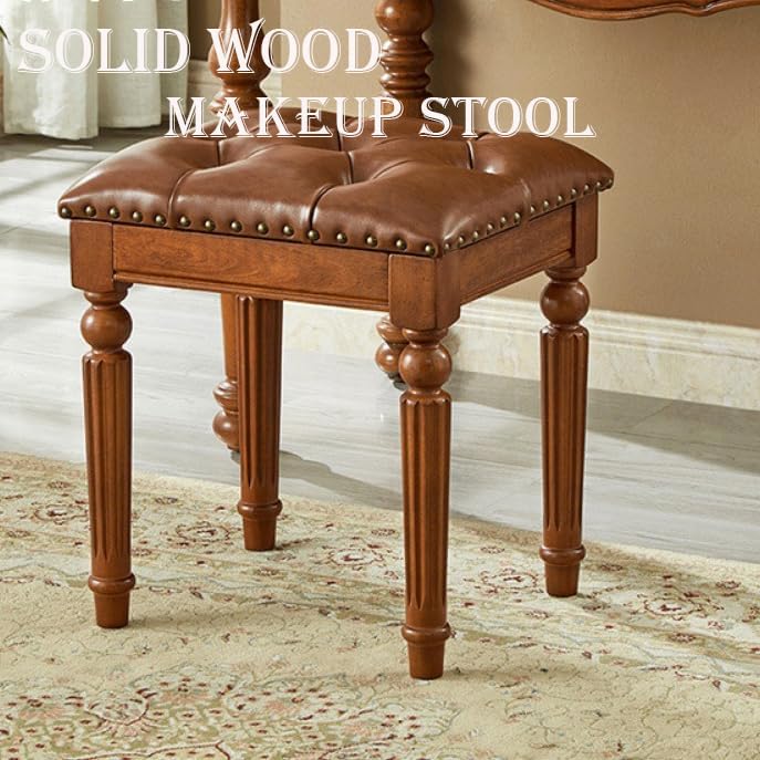 Vanity Bench Stool with Upholstered Seat Home Chairs Button Padded Cushion Leather Vanity Bench Multi-Functional Footstoolfor Makeup Piano Garden Living Room & Bedroom,Black,16 * 14 * 18in