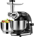 Stand Mixer, 8.5QT+ 6QT Two Stainless Steel Bowls Electric Food Mixer, 7 in 1 Multifunctional Kitchen Mixer with Dough Hook, Whisk, Beater, Meat Grinder,Pasta & Cookie Maker-Black