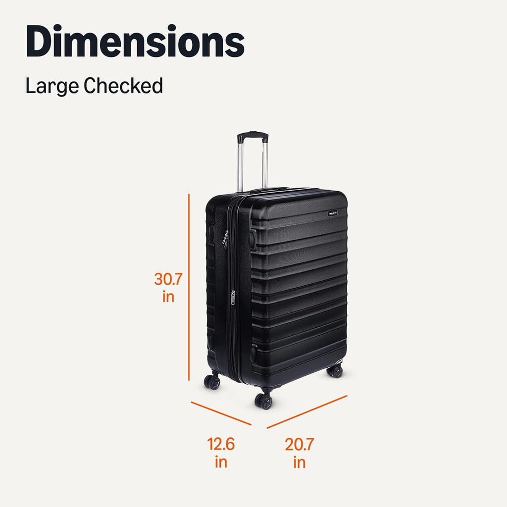 Amazon Basics 30' Hardside Large Checked Luggage, Hardshell Suitcase With Four Multi-directional Wheels, Expandable For Up to 15% More Space, Scratch-Resistant Shell, Black