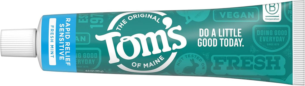 Tom's of Maine Fluoride-Free Rapid Relief Sensitive Toothpaste,Fresh Mint,4 oz. (Packaging May Vary), (Pack of 24)