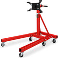 Auto Dynasty Foldable Engine Stand 2000Lb Capacity 360 Degree Adjustable Head Mobility with 4 Adjustable 6 Caster Wheels Arms for Garage, Auto Repair, Red