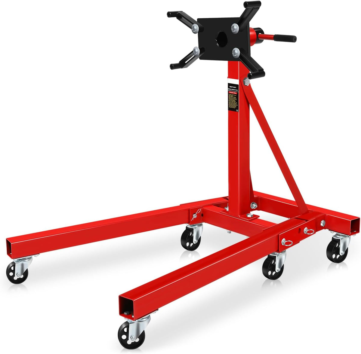 Auto Dynasty Foldable Engine Stand 2000Lb Capacity 360 Degree Adjustable Head Mobility with 4 Adjustable 6 Caster Wheels Arms for Garage, Auto Repair, Red