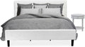 East West Furniture NL19K-1HI14 2 Piece Bedroom Set - King Size Button Tufted Bed - Linen white Velvet Fabric Upholstered Headboard and an Urban Gray Finish Nightstand