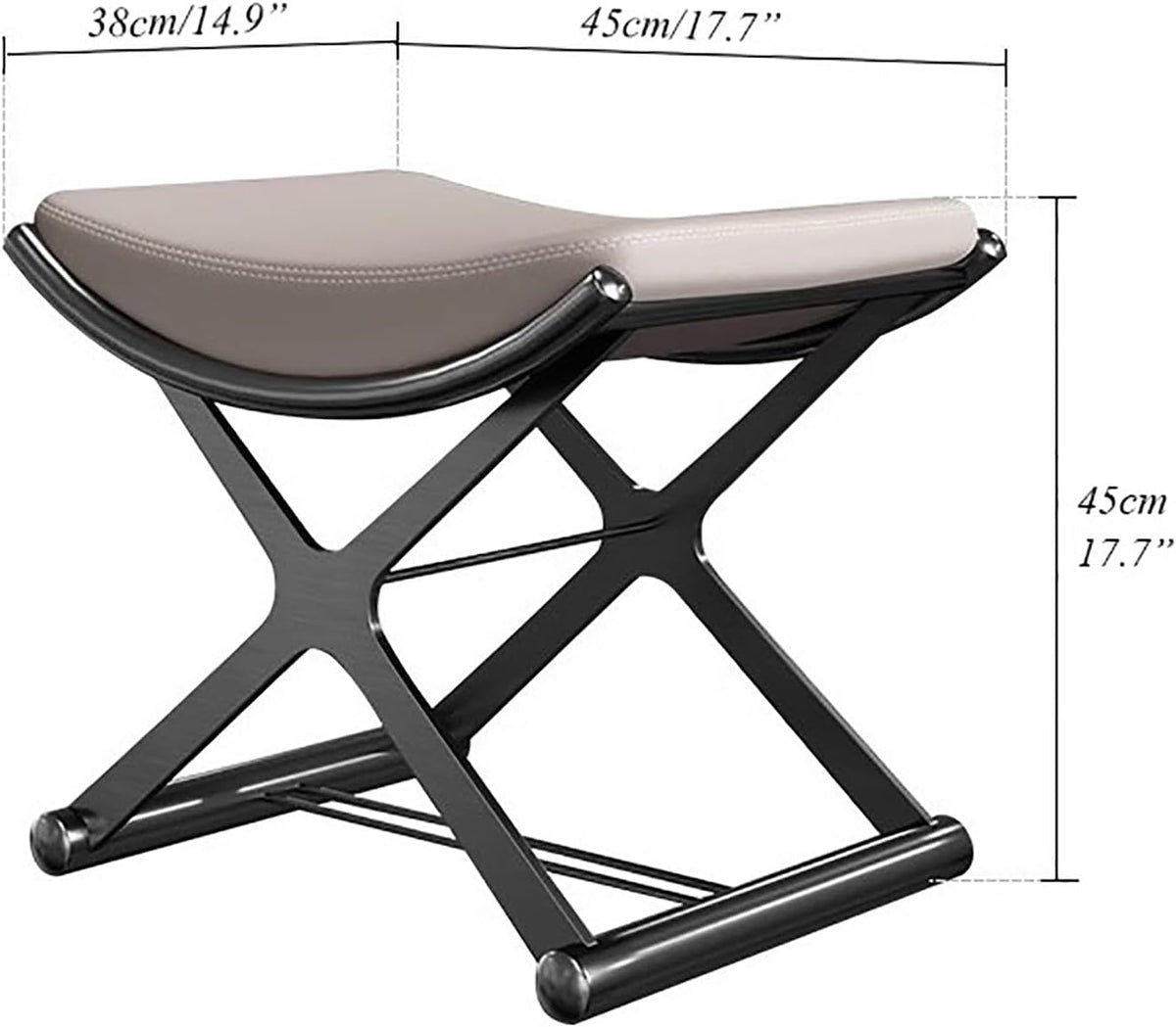 Luxury Vanity Stool with Metal X Legs,Faux Leather Ottoman Stool,Small Padded Vanity Bench Foot Rest for Makeup Room, Living Room, Bathroom(45x38x45cm(18x15x18inch), Black)