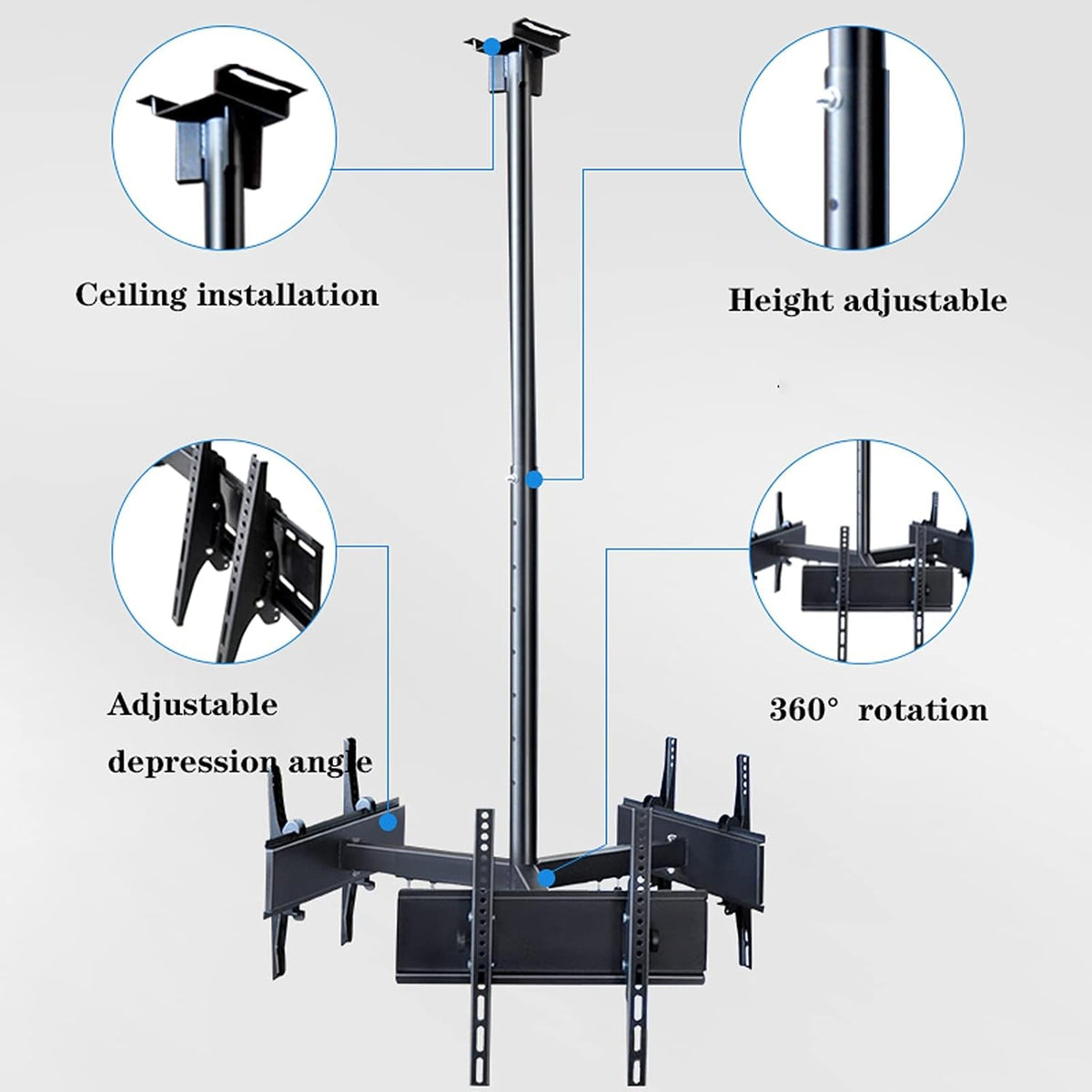 Universal TV Stand TV Stand Base Three Screen Ceiling TV Bracket 32'-75' Commercial Extension Tilt Rotation TV Mount Steel Adjustable Ceiling TV Mount with Max 400x400mm Tv Stand ,a-Four screens