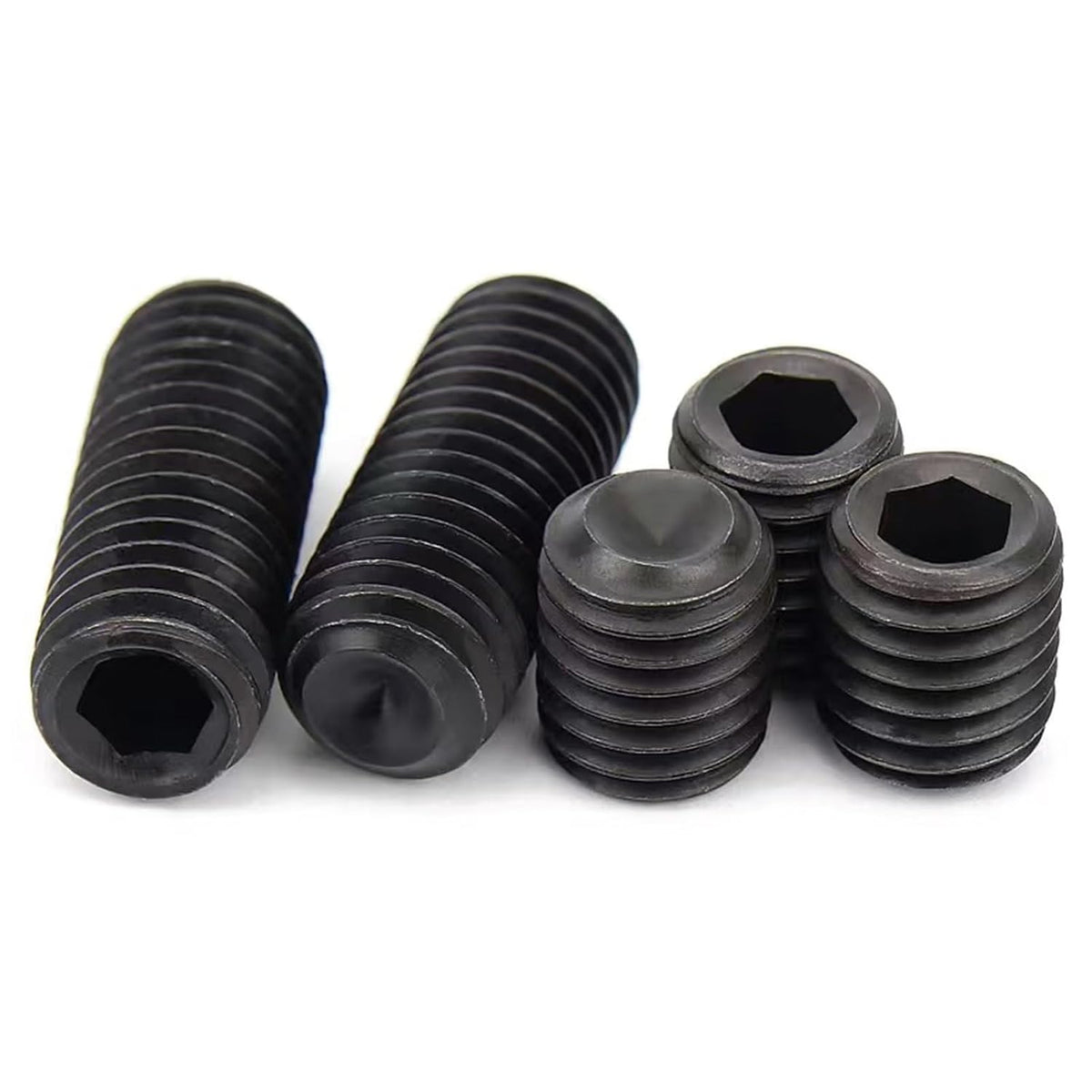 7/8'-9x7/8 Socket Set Screws, Cup Point, Coarse, Alloy, Black Oxide, 10-Pack