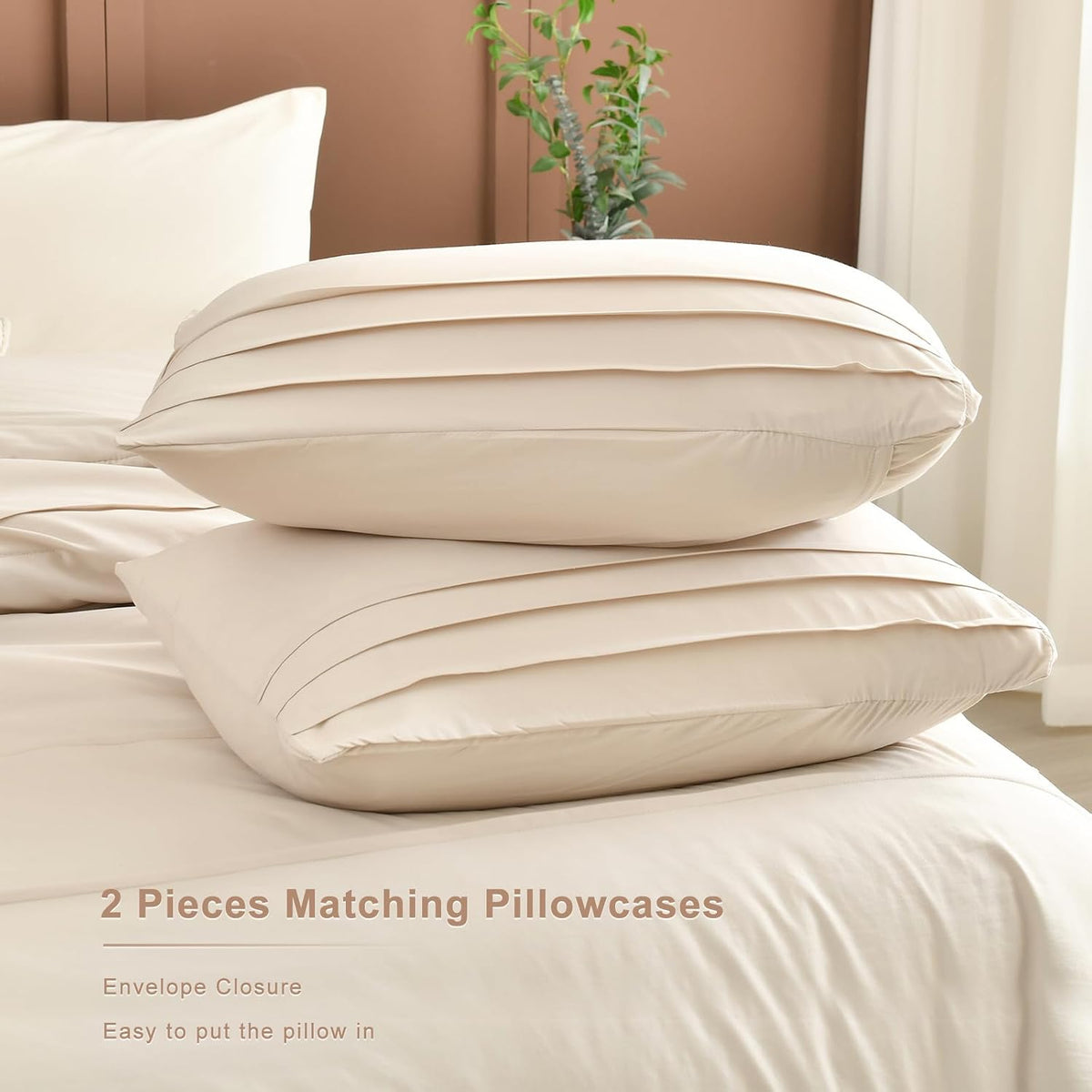 Masaca Oversized Comforter King Size(120'x120'),Soft Pinch Pleated Bedding Comforter Set,3 Pieces Wheat Colored California King Microfiber Boho Bedding Set for All Season
